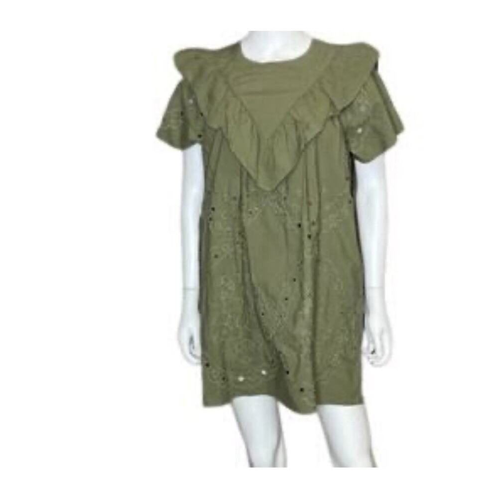Ellison Ruffled Eyelet Dress Olive Green TD-9287-6 Women’s Sz Large Cottage core